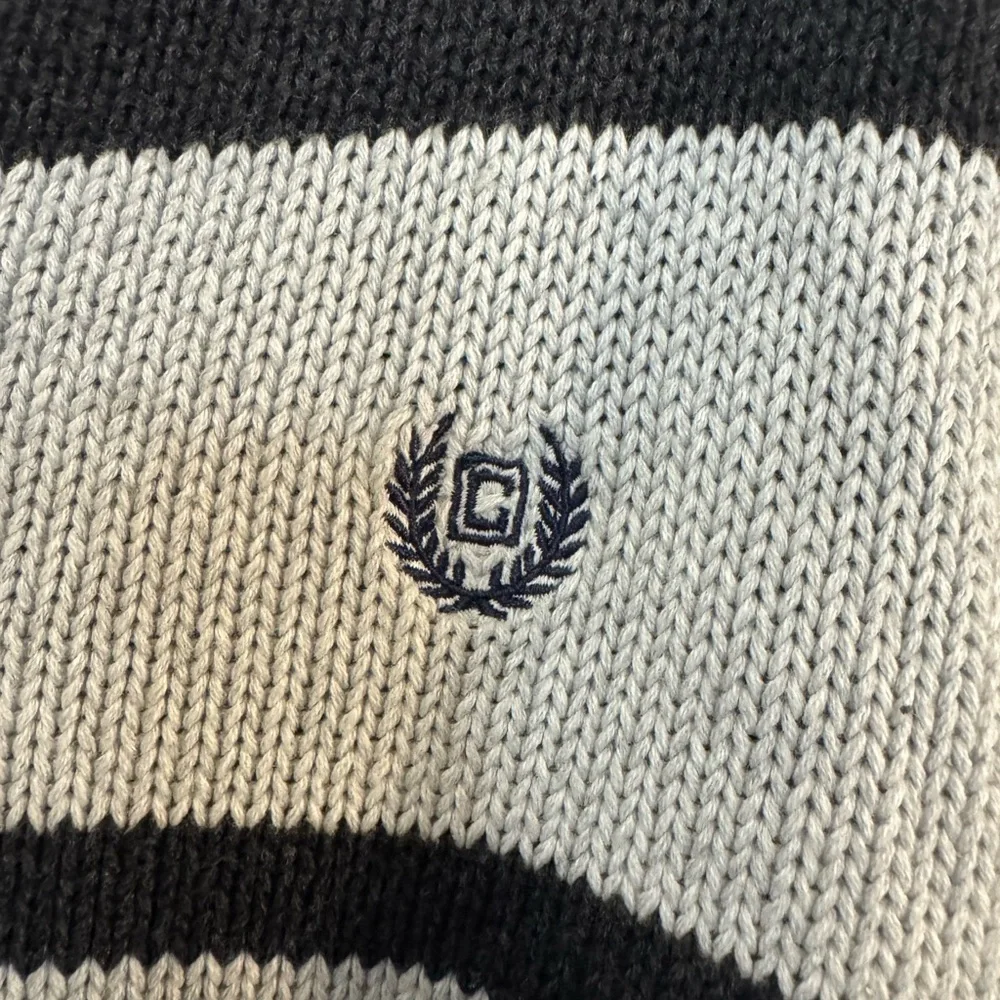 Chaps Men's Black Sweater with Blue and White Stripes